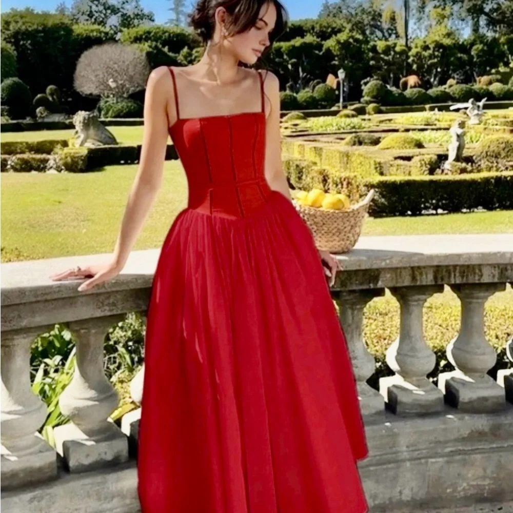 Commence Elegant Red Spaghetti Strap Dress - Picture 1 of 2